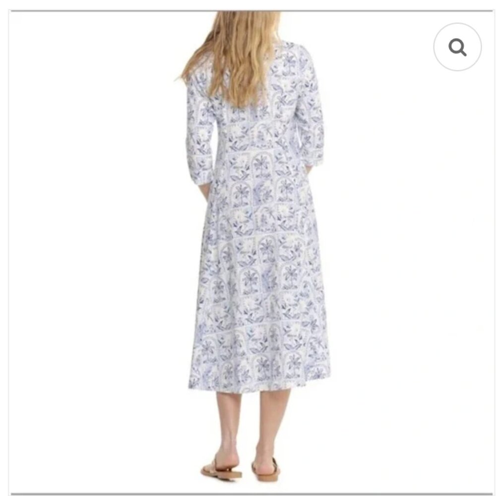 C&C California Linen Tropical Print Midi Shirt Dress Nordstrom Size Large - Picture 2 of 8